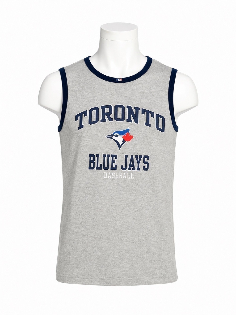 Official MLB Toronto Blue Jays Tank Top Grey Navy Blue Ringer Muscle Shirt Small